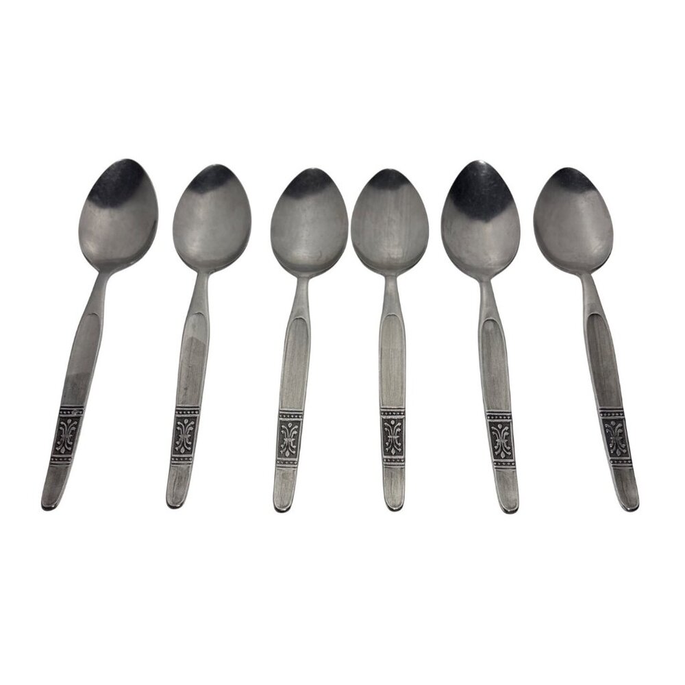 National Stainless Teaspoons Fleur-De-Lis Handle Design Japan Set of 6 Vintage